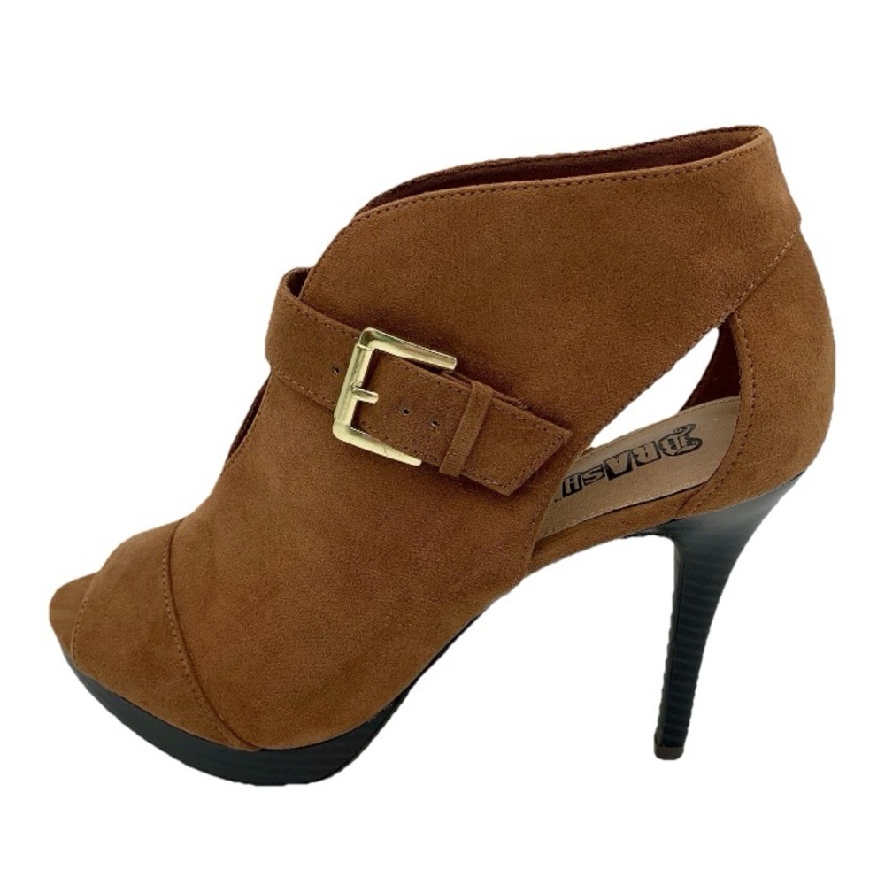 Brash Brown Tan Sandals Women Sz 9 Faux Suede Peep Toe 4” Stiletto Platform EUC